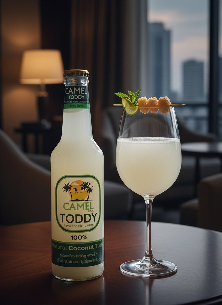 Camel Toddy beside a garnished cocktail in a hotel lounge