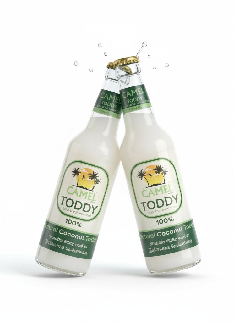 Two Camel Toddy bottles clinking in a toast